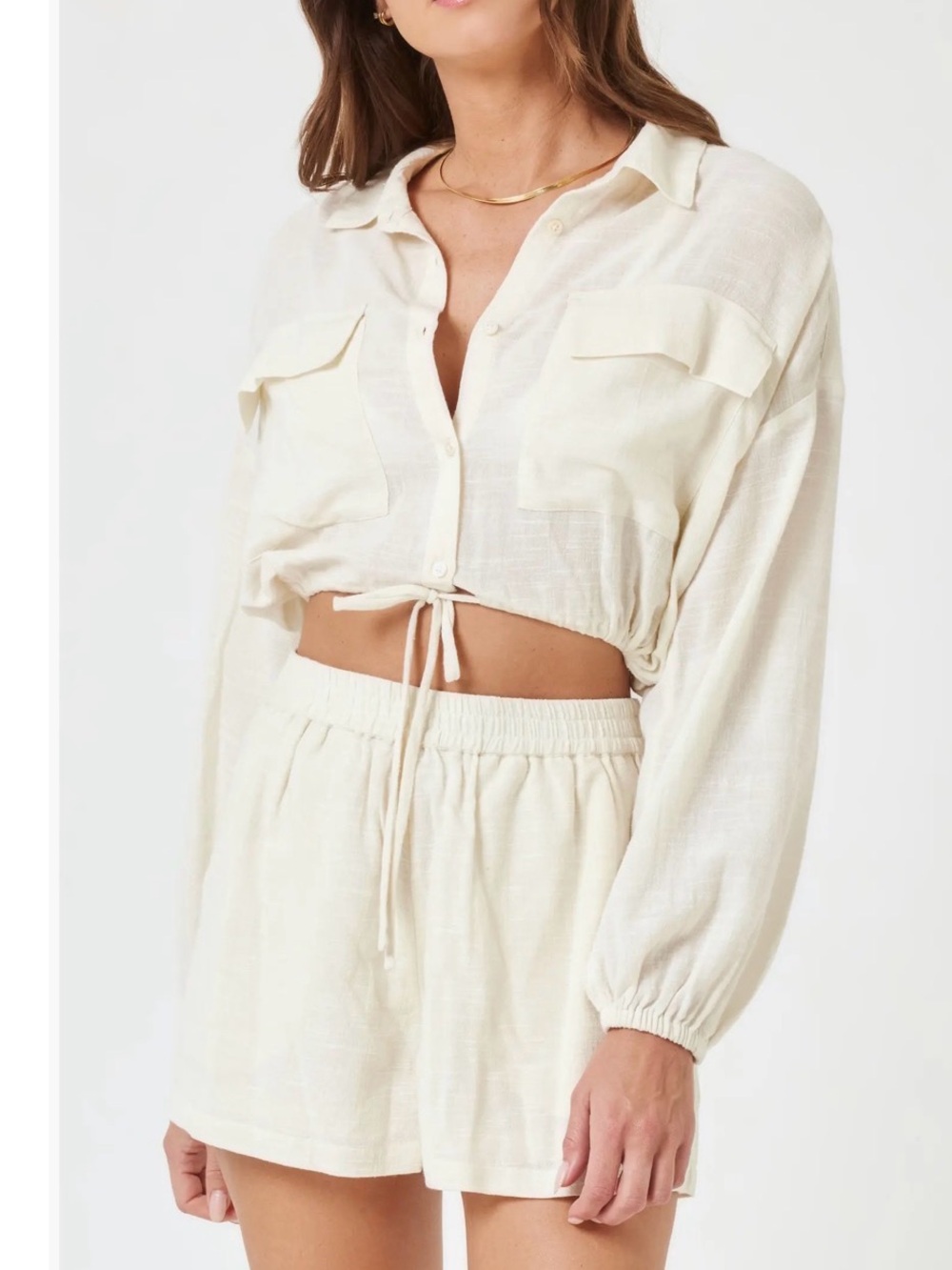 l*space Cream Drawstring Crop Shirt & Shorts Set